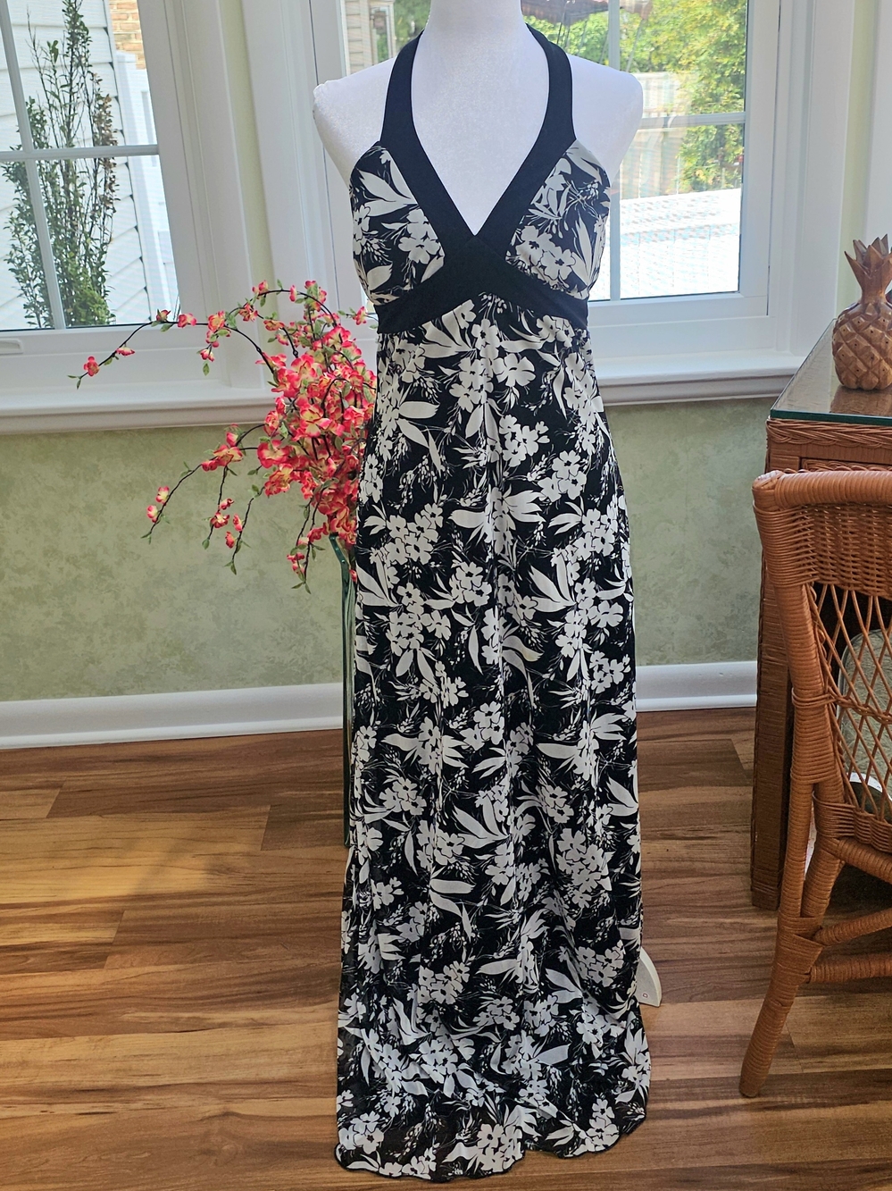Speechless Black and White Floral Halter Maxi Dress